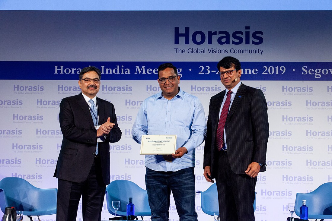 Vijay Shekhar Sharma, founder and chief executive of Paytm, receiving an award at a Horasis meeting